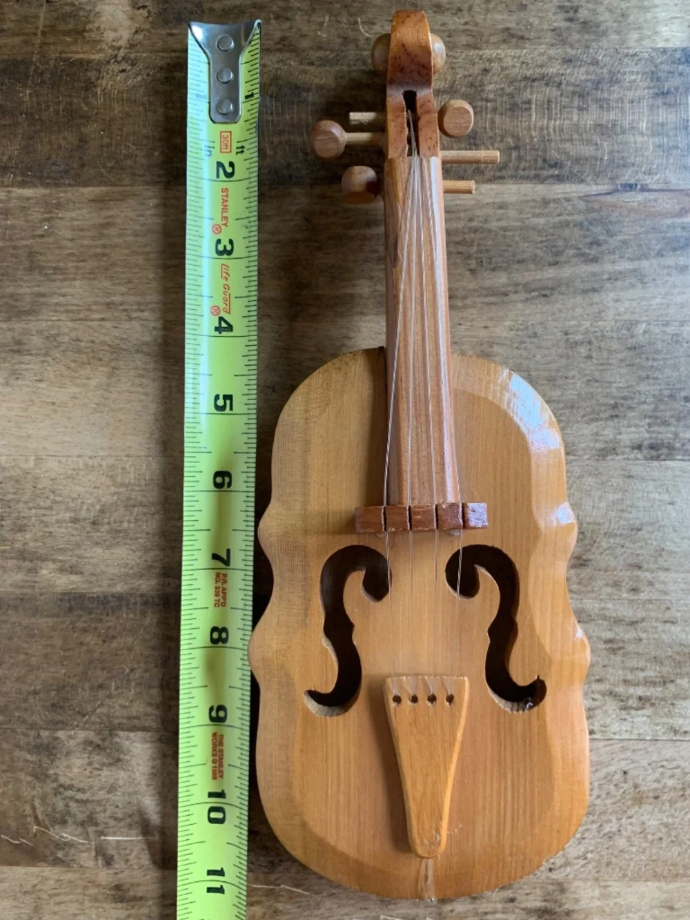 Vintage Hand-Carved Wooden Violin Ornament | Large Rustic Musical Decor